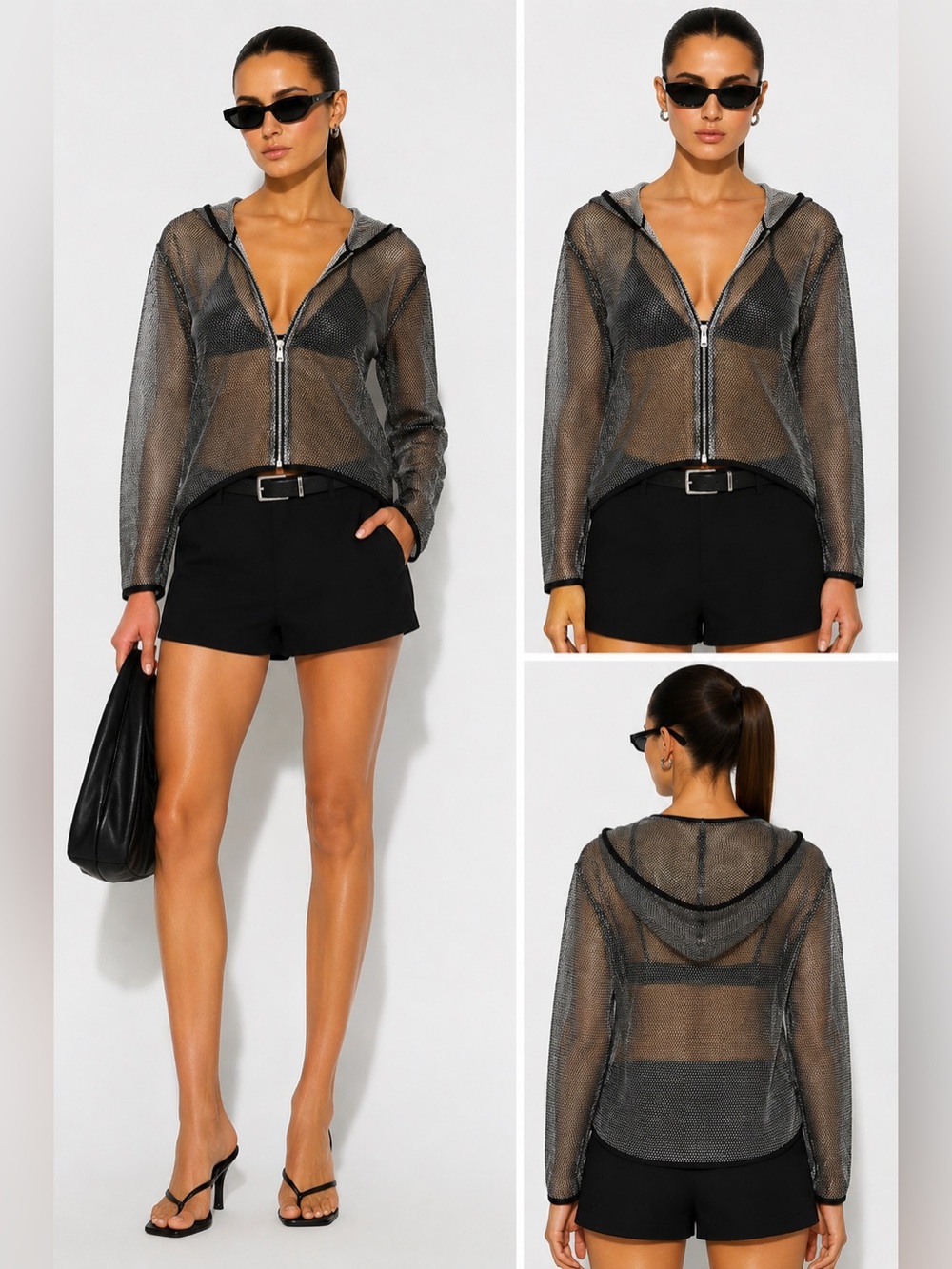 Tonia Debellis   silver grey net jacket with hood size M